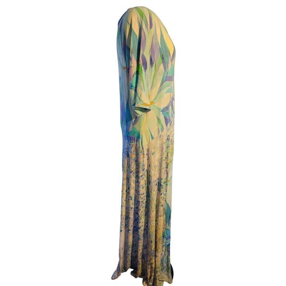 💕Soft Surroundings Maxi Dress Blue Multicolored Floral Women Size XL 3/4 Sleeve - Picture 3 of 4